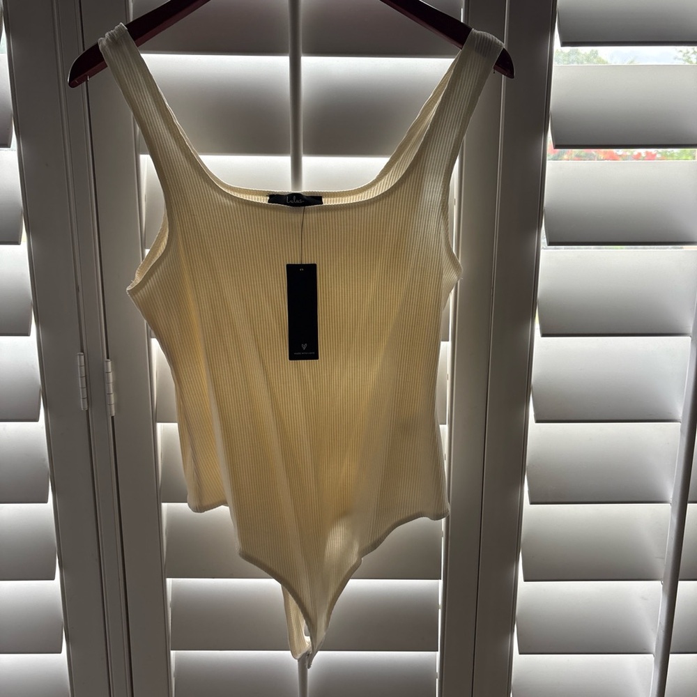 Lulus Cream Ribbed Tank Bodysuit